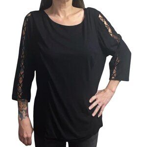 Sz.2X*Catherine's Curvy Collection*Black Blouse--3/4 Sleeves with X's Down Arms